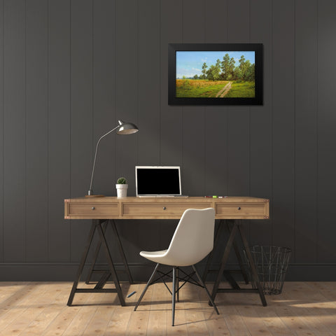 DOWN THE PATH Black Modern Wood Framed Art Print by Slava