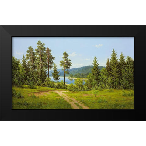 RIVER BEND Black Modern Wood Framed Art Print by Slava