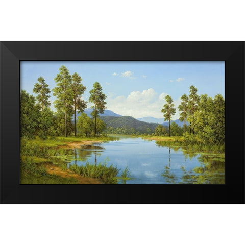 HIDDEN LAKE Black Modern Wood Framed Art Print by Slava