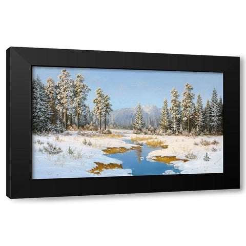 ROMANCE WINTER Black Modern Wood Framed Art Print by Slava