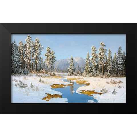 ROMANCE WINTER Black Modern Wood Framed Art Print by Slava