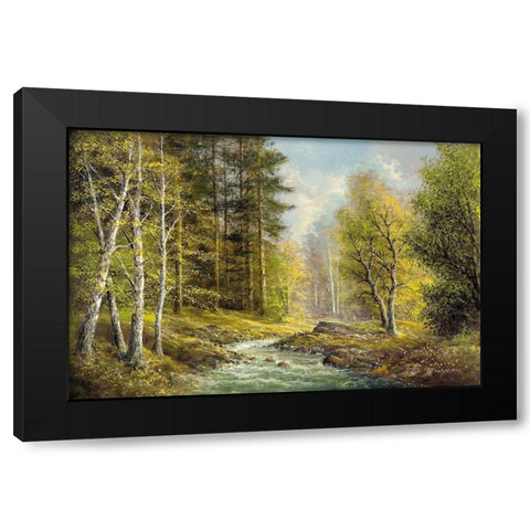BROOK IN THE VALLEY Black Modern Wood Framed Art Print by Buchner, H.