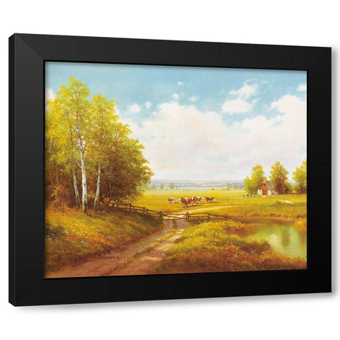 COWS AT PASTURE Black Modern Wood Framed Art Print with Double Matting by Weber, Max
