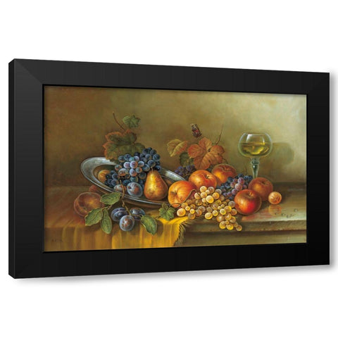 FRUITS AND A GLASS OF WINE Black Modern Wood Framed Art Print by Pila