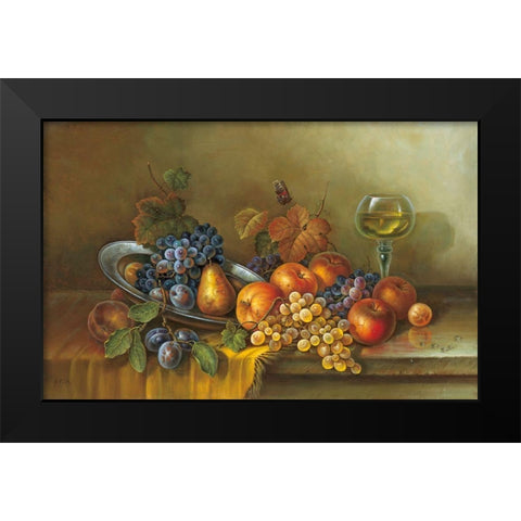 FRUITS AND A GLASS OF WINE Black Modern Wood Framed Art Print by Pila