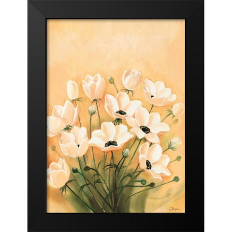 White poppies 2-3 Black Modern Wood Framed Art Print by Jasper