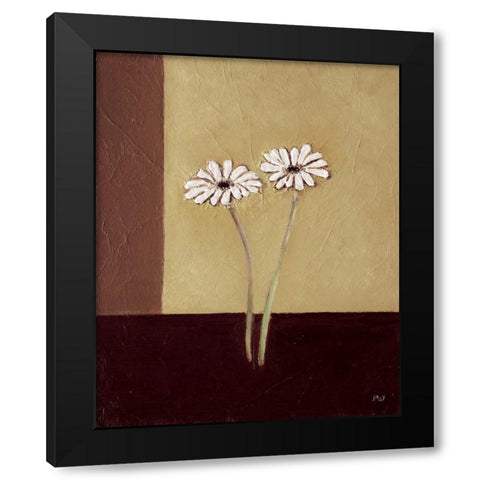 Daisies on brown Black Modern Wood Framed Art Print with Double Matting by Hedy