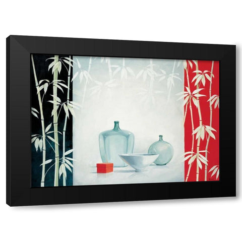 Bamboo and bowls I Black Modern Wood Framed Art Print by Renee