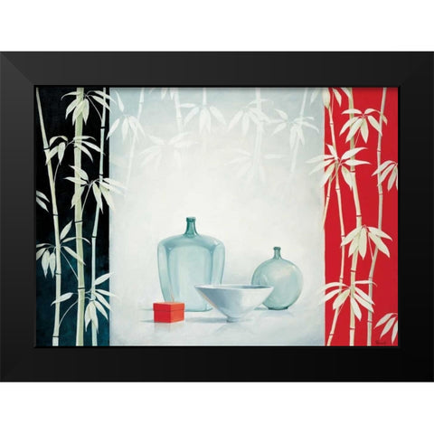 Bamboo and bowls I Black Modern Wood Framed Art Print by Renee