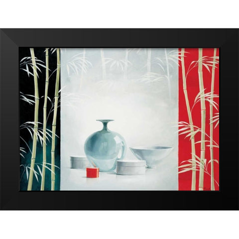 Bamboo and bowls II Black Modern Wood Framed Art Print by Renee