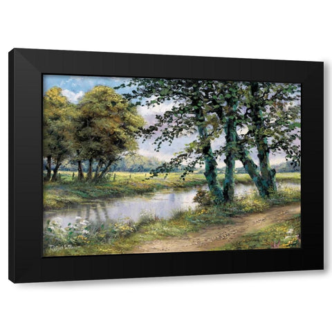 River and trees Black Modern Wood Framed Art Print by Withaar, Reint
