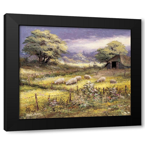 Sheep Black Modern Wood Framed Art Print by Withaar, Reint