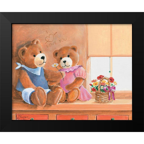 Mrs. And Mr. Bear I Black Modern Wood Framed Art Print by Jasper
