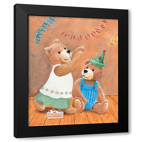 Party bears Black Modern Wood Framed Art Print by Jasper