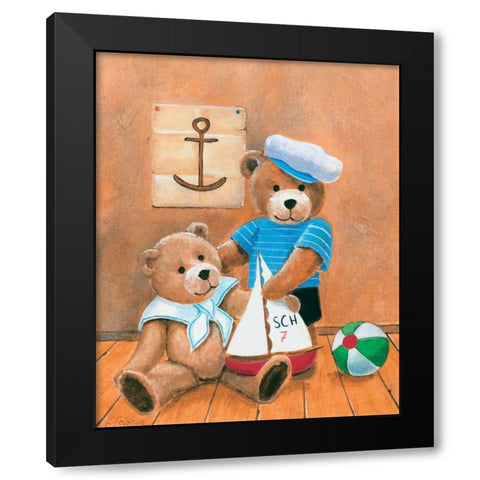 Navy bears Black Modern Wood Framed Art Print with Double Matting by Jasper