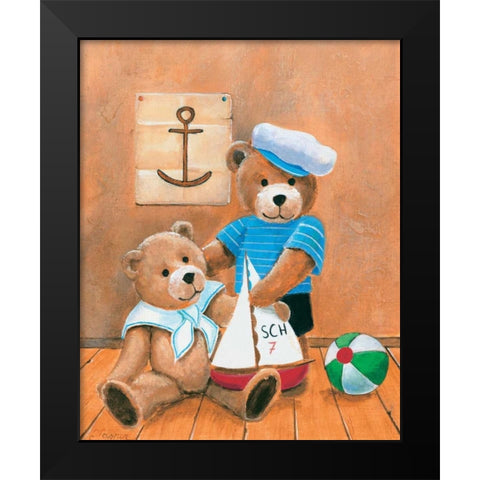 Navy bears Black Modern Wood Framed Art Print by Jasper