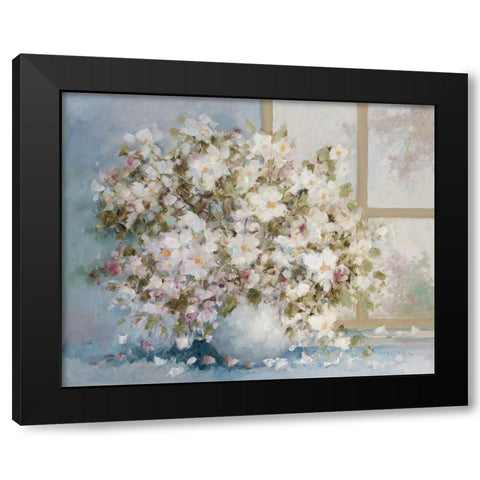 White flowers in vase Black Modern Wood Framed Art Print by van de Poel, Theo