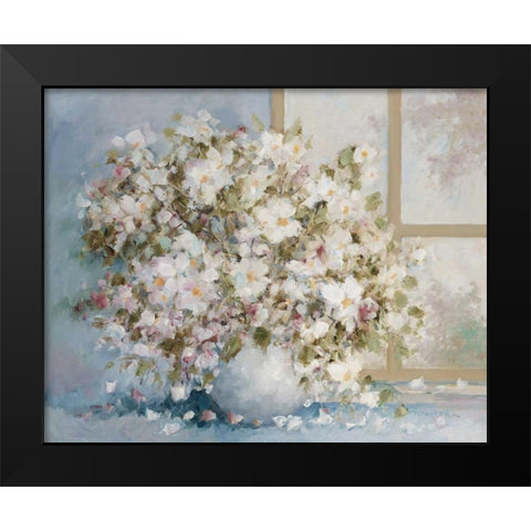 White flowers in vase Black Modern Wood Framed Art Print by van de Poel, Theo