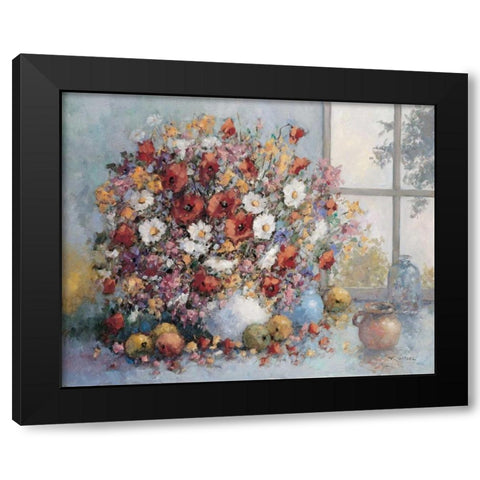 Colorful flowers in vase Black Modern Wood Framed Art Print by van de Poel, Theo