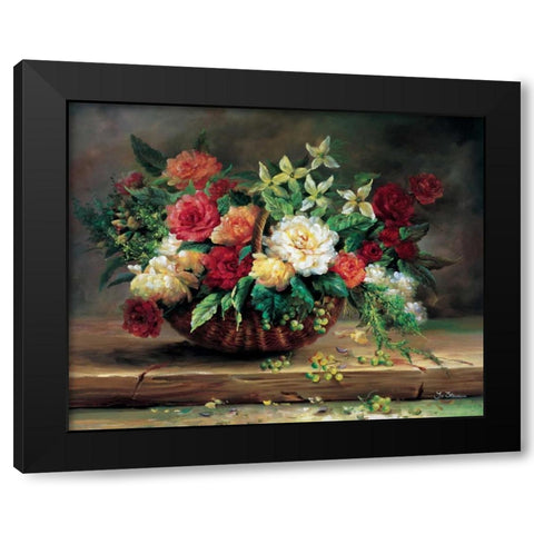 Flowers in basket Black Modern Wood Framed Art Print with Double Matting by Stevens, Jo