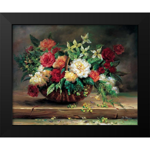 Flowers in basket Black Modern Wood Framed Art Print by Stevens, Jo