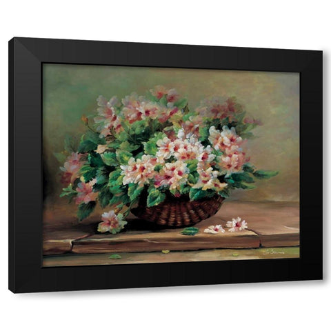 Pink flowers in basket Black Modern Wood Framed Art Print with Double Matting by Stevens, Jo