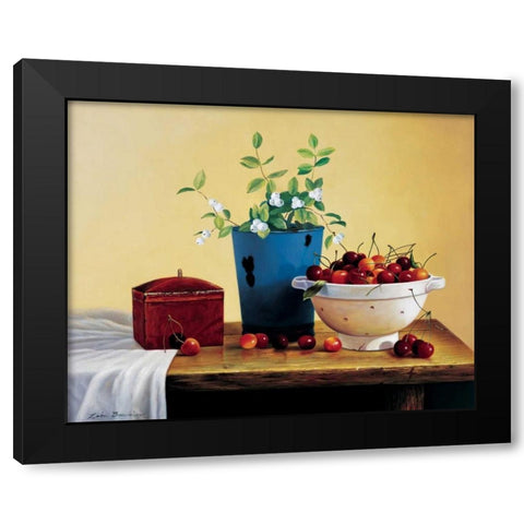 Stillife with cherries Black Modern Wood Framed Art Print with Double Matting by Bradshaw, Zeke