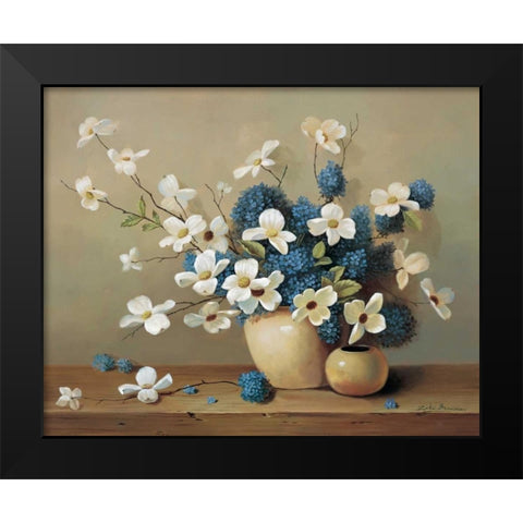 White and blue bouquet Black Modern Wood Framed Art Print by Bradshaw, Zeke