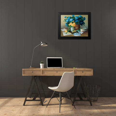 Hydrageas Black Modern Wood Framed Art Print by Bradshaw, Zeke