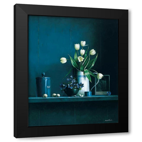 Stillife in blue with tulips Black Modern Wood Framed Art Print with Double Matting by Harris, Michael