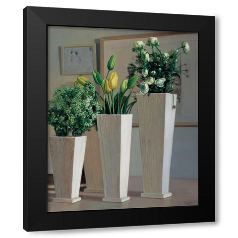 Stillife with white vases Black Modern Wood Framed Art Print by Demmick, James