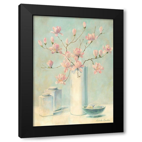 Pink flowers I Black Modern Wood Framed Art Print with Double Matting by Boucher, Nathalie