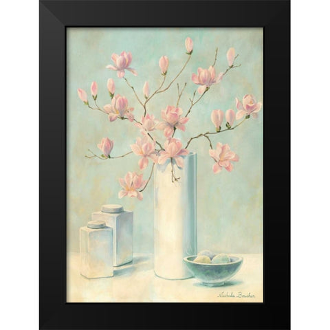 Pink flowers I Black Modern Wood Framed Art Print by Boucher, Nathalie