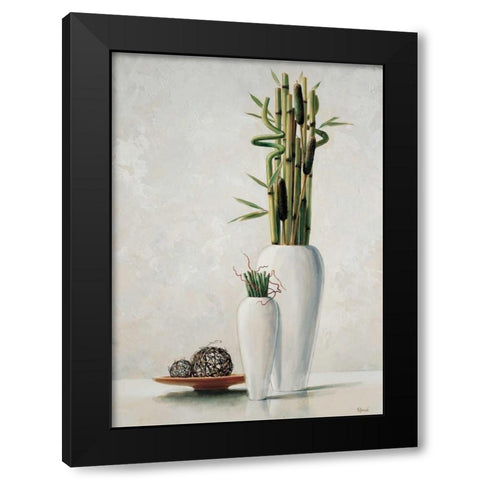 Bamboo in white vase I Black Modern Wood Framed Art Print by Renee