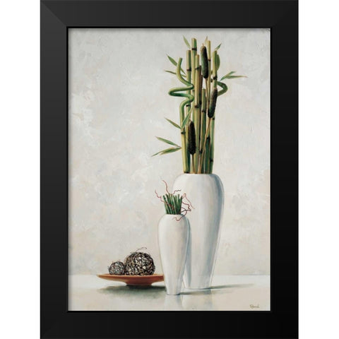 Bamboo in white vase I Black Modern Wood Framed Art Print by Renee