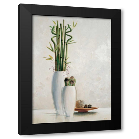 Bamboo in white vase II Black Modern Wood Framed Art Print by Renee