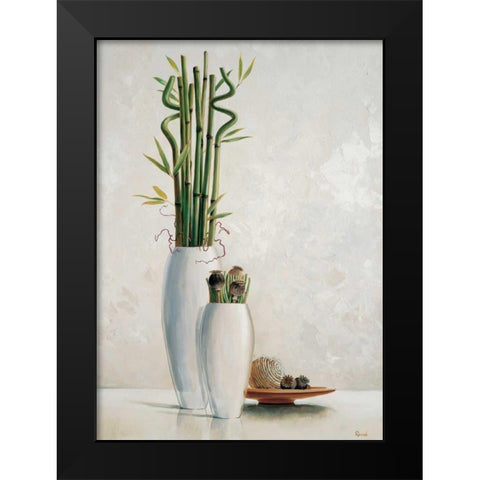 Bamboo in white vase II Black Modern Wood Framed Art Print by Renee