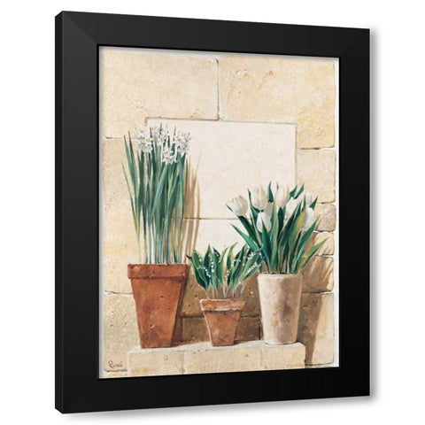 Three in a row Black Modern Wood Framed Art Print by Renee