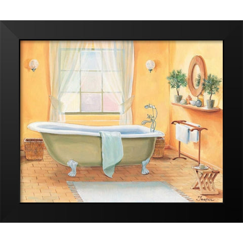 Bathroom in yellow I Black Modern Wood Framed Art Print by Jasper