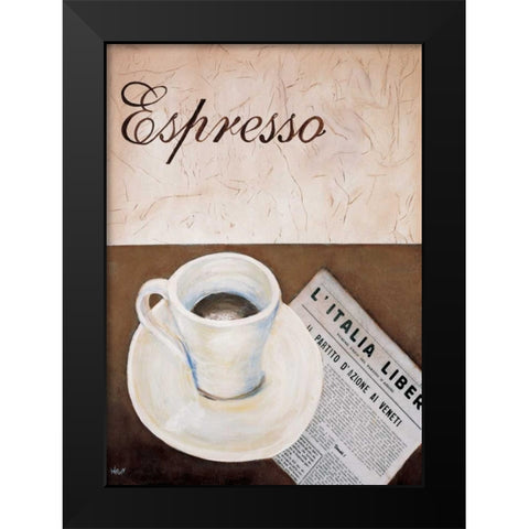Espresso time Black Modern Wood Framed Art Print by Hedy