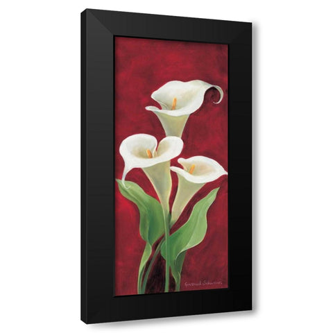 Calla on burgundy I Black Modern Wood Framed Art Print by Schweser, Gertrud