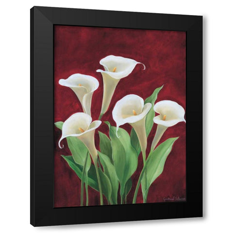 Calla on burgundy II Black Modern Wood Framed Art Print by Schweser, Gertrud