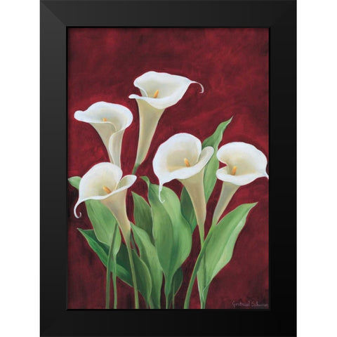 Calla on burgundy II Black Modern Wood Framed Art Print by Schweser, Gertrud