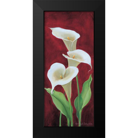 Calla on burgundy III Black Modern Wood Framed Art Print by Schweser, Gertrud