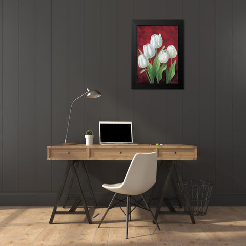 Tulips on burdundy II Black Modern Wood Framed Art Print by Schweser, Gertrud