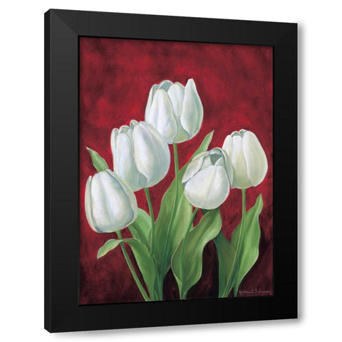 Tulips on burdundy II Black Modern Wood Framed Art Print with Double Matting by Schweser, Gertrud