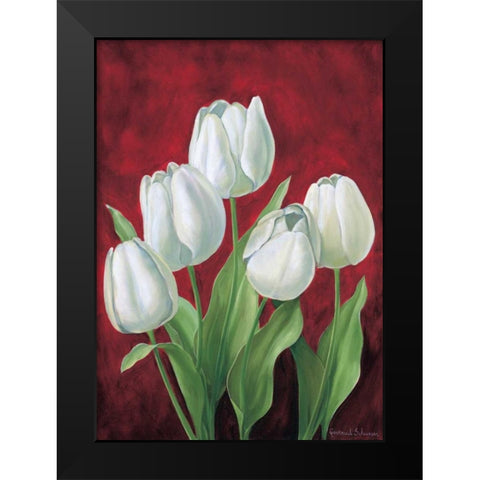 Tulips on burdundy II Black Modern Wood Framed Art Print by Schweser, Gertrud