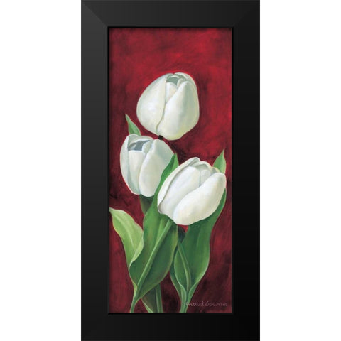 Tulips on burdundy III Black Modern Wood Framed Art Print by Schweser, Gertrud