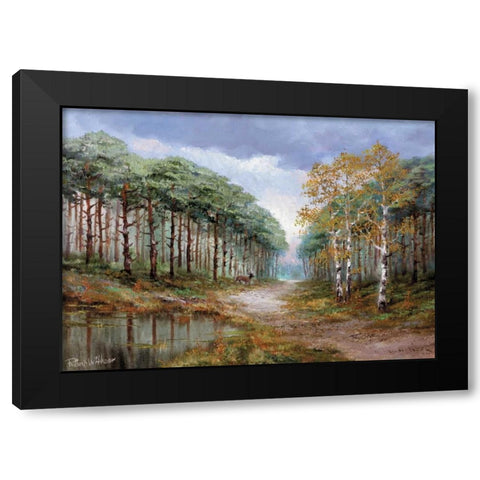 Deer in the woods Black Modern Wood Framed Art Print by Withaar, Reint