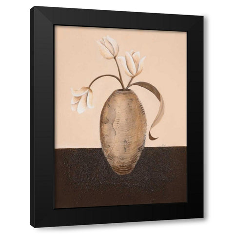 Three white tulips II Black Modern Wood Framed Art Print with Double Matting by Hedy